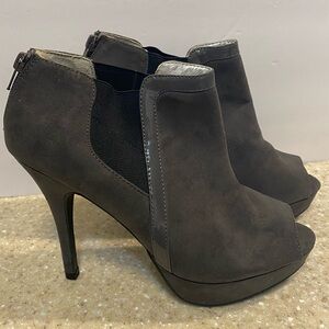 Fergie Gray Suede Peep-Toe Ankle Booties